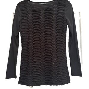 WANKO Size S Black Sequined LS Top Stretch Dressy Evening Night Out‎